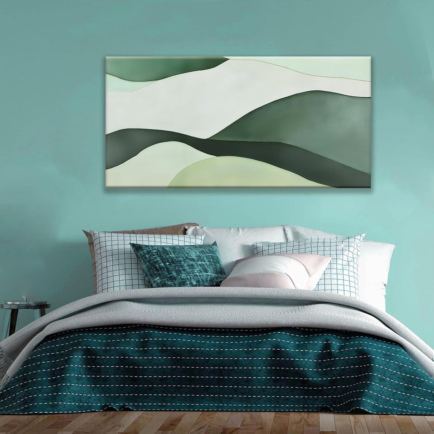 Suconvng Abstract Wall Art Decor Green White Wall Art Irregular Shapes Painting Canvas Art Wall Decor Prints Minimalist Abstract Art For Living Room Wall Bedroom Kitchen Office 24"×48"