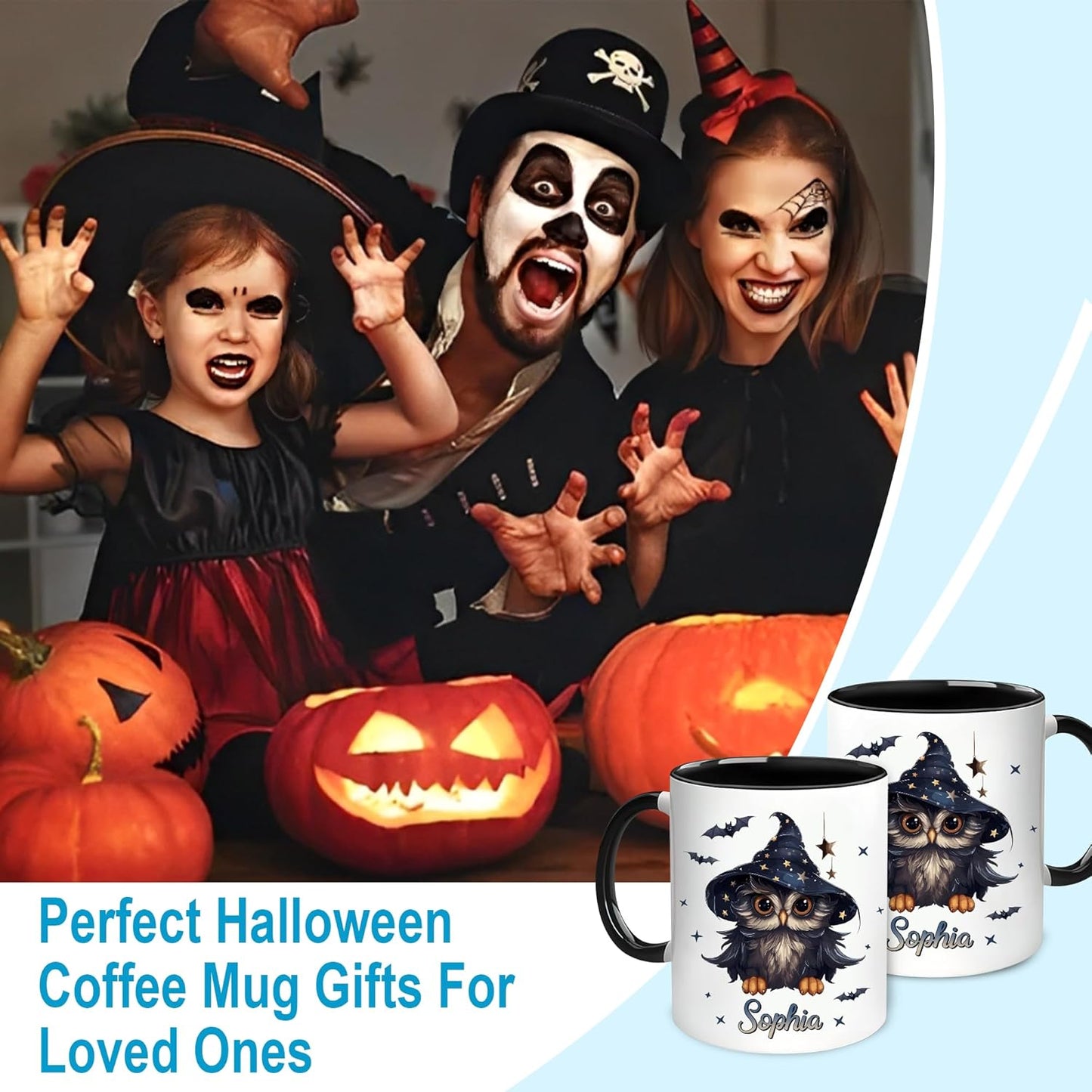 Hyturtle Personalized Halloween Owl Mug - Owl Gift For Women Lover - Wild Animal Lover Gift For Her - Spooky Season Decor For Fall Season Halloween - Custom Name Coffee Cup Ceramic Mug 11 oz 15 oz