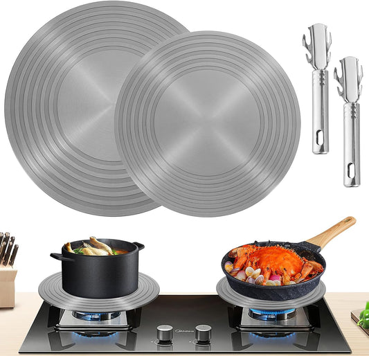 2 Pack Gas Stove Heat Diffuser Plate, Round Fast Defrosting Tray Aluminum Non-Stick Coating Cookware Simmering Thawing Plate Conduction Multifunctional, Flame Guard Protection Stovetop (9.3'' & 11'')