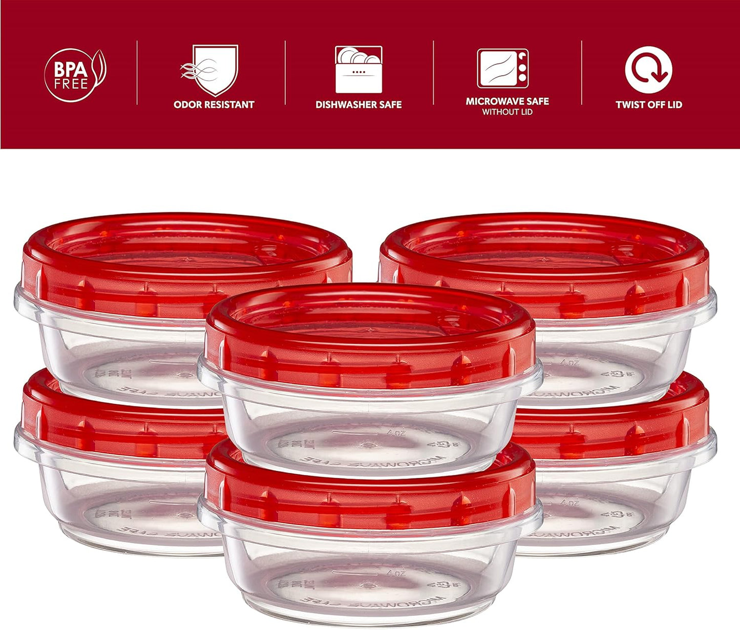 (8 Ounce 10 Pack) Twist cap Containers Clear Bottom With Red Top Screw on Lids Twist Top Food Storage Freezer Containers