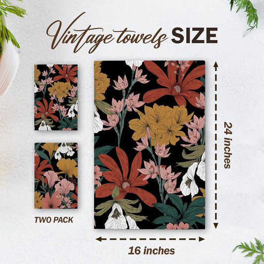 Boho Kitchen Towels, Colorful Flowers House Hand Towel Set of 2, Vintage Gifts for Home Bathroom Holiday Decor - A04
