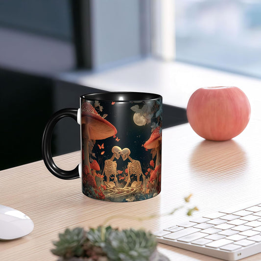 FyLybois Skull Coffee Mug Ceramic Coffee Cup with Handle Microwave Safe for Home or Office Gifts for Women and Men (Mushroom)