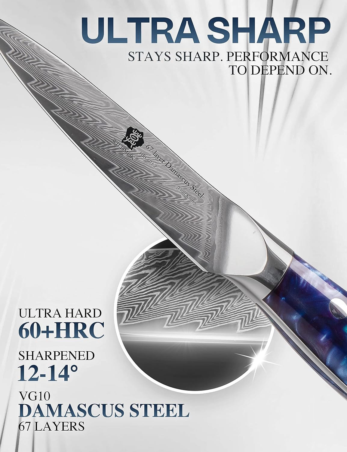 WILDMOK Paring Knife 3.5 Inch, Japanese Damascus Fruit Knife, Small peeling knife Perfect for Cutting Fruit Vegetables Petty Knife