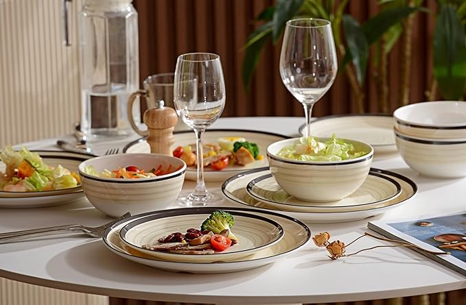 Melamine Dinnerware Set for 4, 12Pcs Dinnerware Sets, Lightweight Plates And Bowls Sets, Morden Dishes Sets for Indoor and Outdoor Use, Dishwasher Safe BPA Free(Off White)
