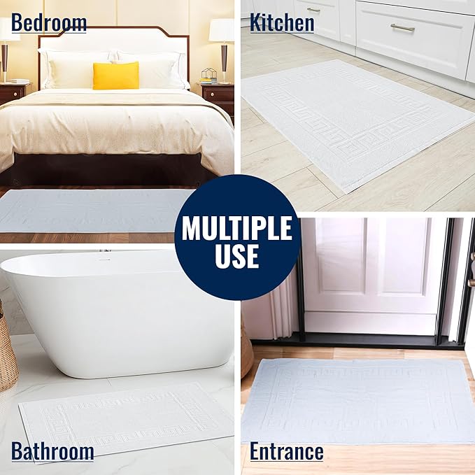 Bulk Hotel Bath Mats – 48 Pack (20x30) Economy White Poly Cotton Bath Mat – 4 Dozen Lightweight, Quick-Dry, Anti-Slip, Machine-Washable Mats for Hotels, Gyms, Spas & Commercial Use