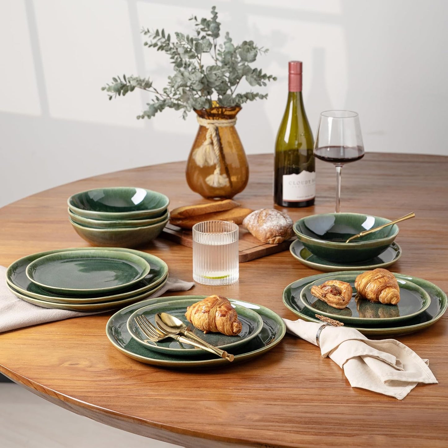 AmorArc Ceramic Dinnerware Sets,Handmade Reactive Glaze Stoneware Plates and Bowls Set,Highly Chip and Crack Resistant | Dishwasher & Microwave Safe Dishes Set,Service for 8 (24pc)