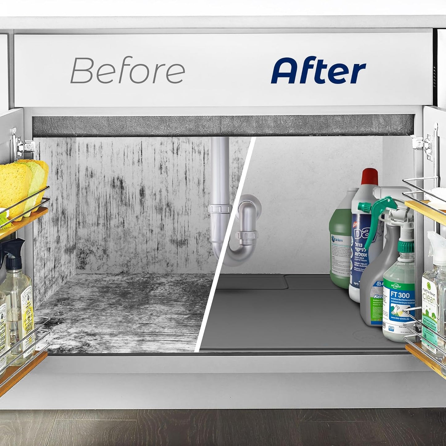 The Original Under Sink Mat - Silicone Waterproof mat, Adjustable, Easy to Clean, Kitchen cabinet liner, Disifenction Surface - 31" x 22" or smaller (Dark Gray, 31" x 22")