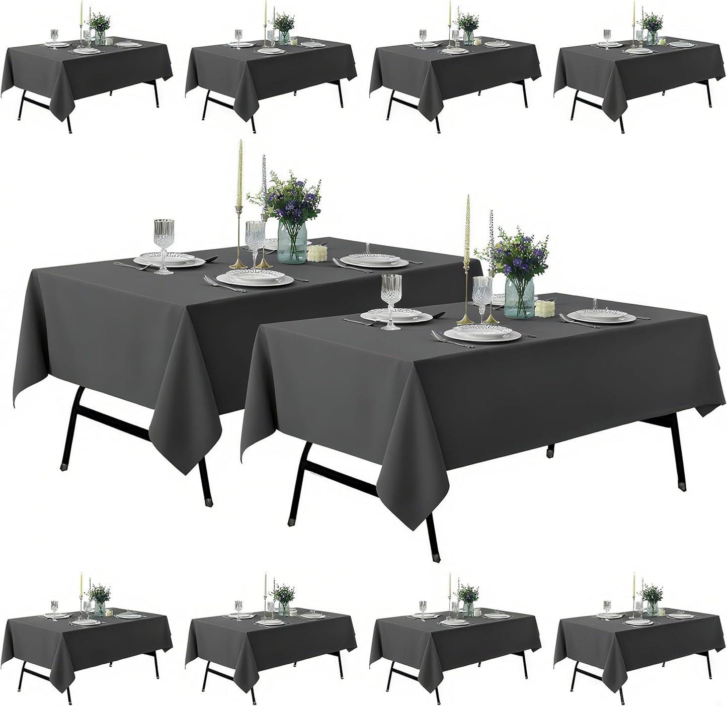 10-Pack 60x102 inch Grey Table Cloths, Solid Stain and Wrinkle Resistant Oblong Tablecloth, Premium Plain Weave Polyester Fabric Rectangle Table Linen Covers for Hotel, Wedding