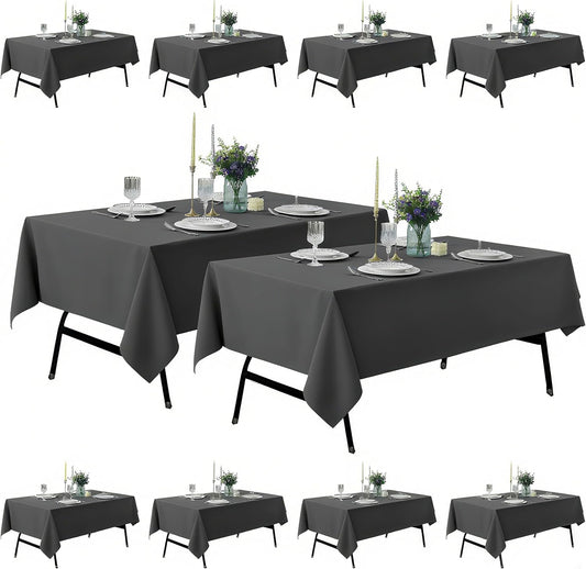 10-Pack 60x102 inch Grey Table Cloths, Solid Stain and Wrinkle Resistant Oblong Tablecloth, Premium Plain Weave Polyester Fabric Rectangle Table Linen Covers for Hotel, Wedding
