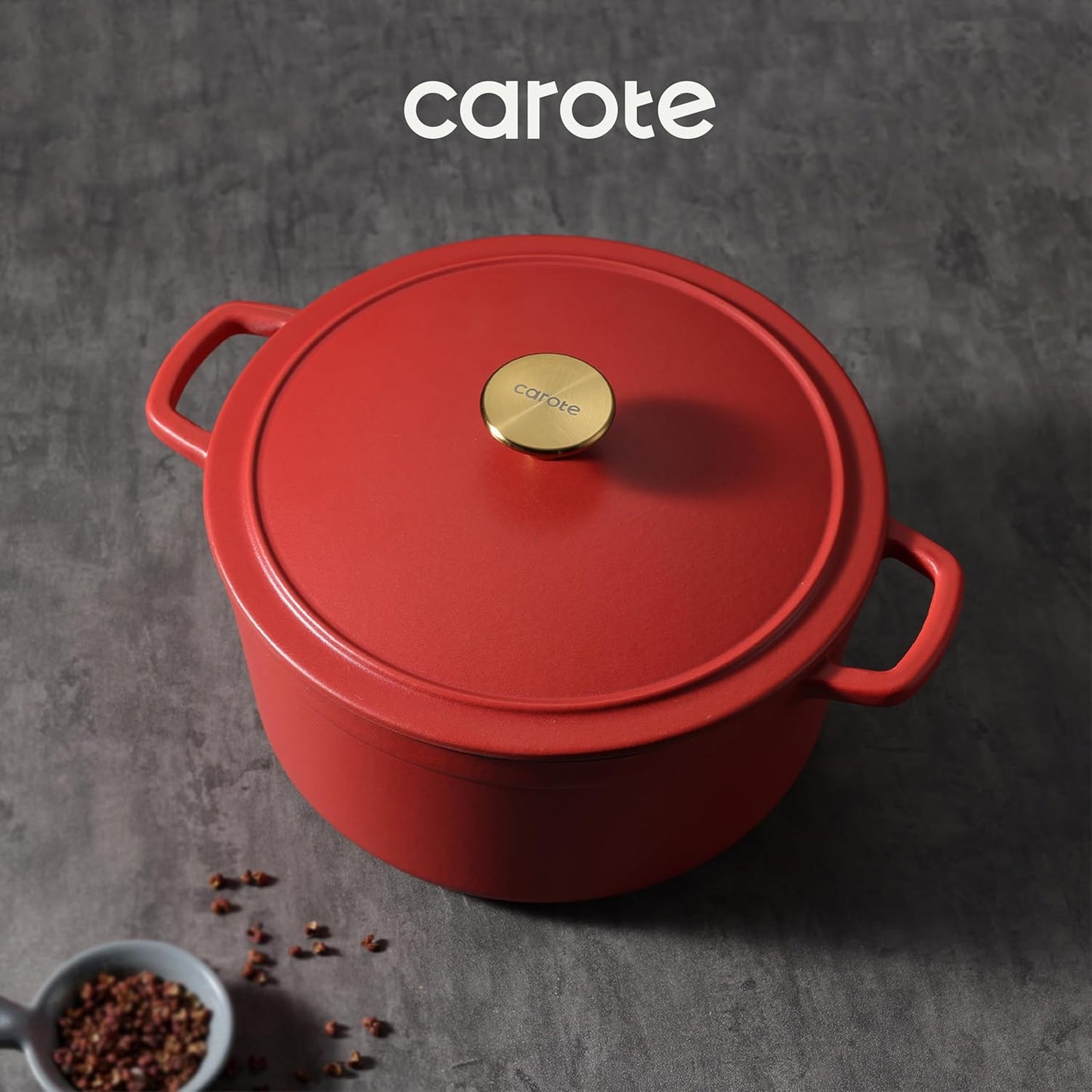 CAROTE Enameled Cast Iron Dutch Oven Pot with Lid, Enameled Dutch Oven for Sourdough Bread Baking, Braising, Stews, Dual Handles, Heavy-Duty Cast Iron Pot, 5QT, Red
