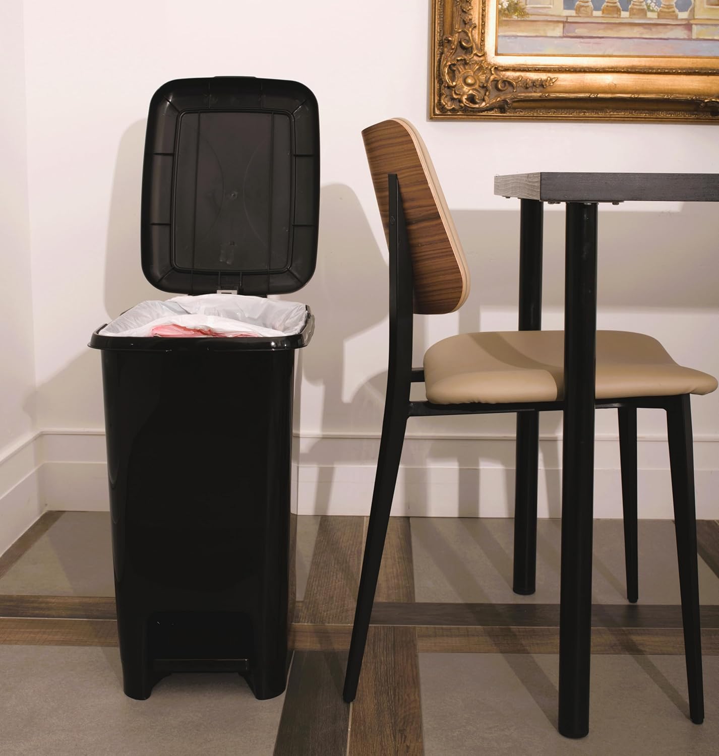 Superio Slim Trash Can with Foot Pedal – 10.5 Gallon Step-On Trash Can with Lid, Large Plastic Garbage Can, Trashcan for Bathroom, Kitchen, Office, Bedroom, Dorm Room, Patio, – Black