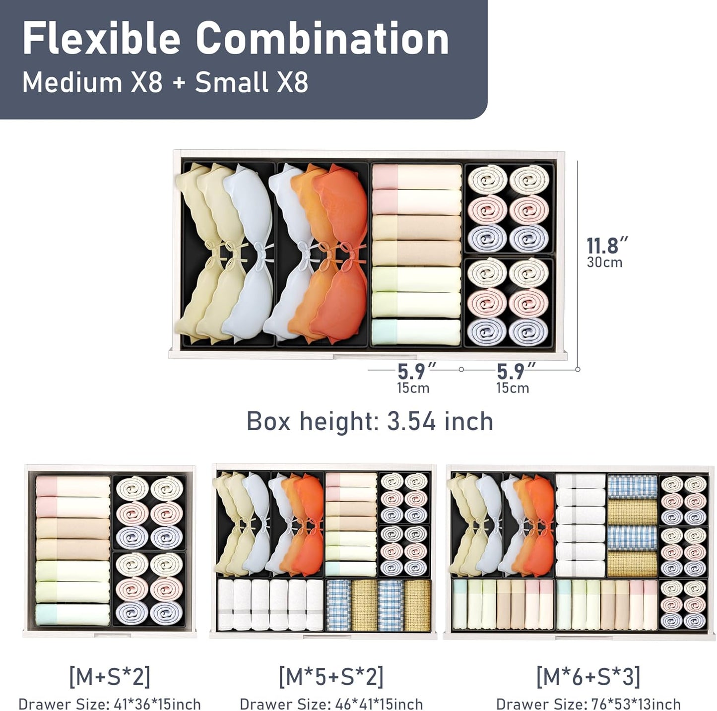DIMJ Drawer Organizer Clothes Storage - 18 Pack Baby Dresser Organizer for Nursery, Foldable Drawer Dividers for Bedroom Closet Organization, Fabric Storage Bins for Socks, Underwears, Bras