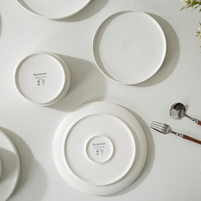 6 Piece Ceramic Dinnerware Set for 2, Modern Minimalist Stoneware Dinner Plates and Bowls, Microwave Safe, Dishwasher Safe, Versatile for All Seasons, Matte White