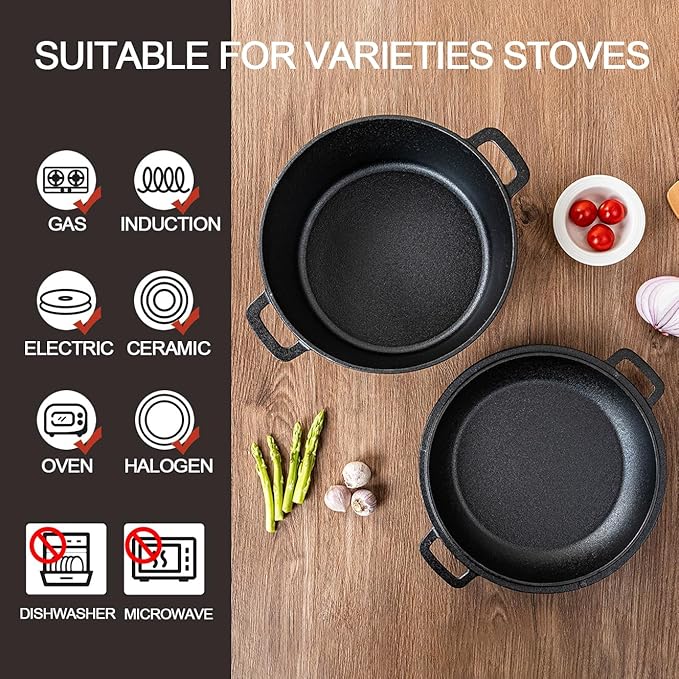 Dutch Oven Pot with Lid, 10 Inch Enameled Cast Iron Dutch Oven for Bread Baking, Camping Cookware, Perfect for Frying, Frying Steaks & Stewing Soups at Home