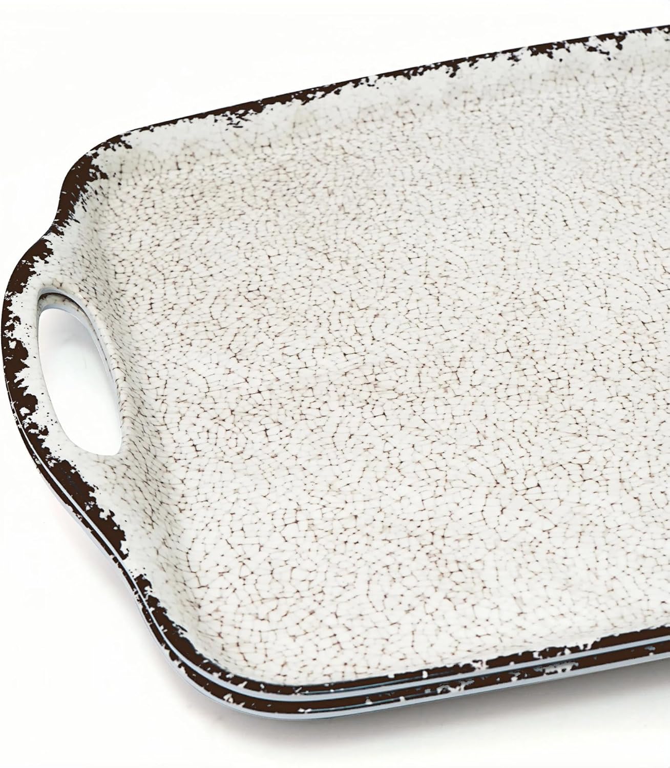 TP Serving Trays with Handles, 19 Inche Large Rectangular Melamine Serving Platter Set of 2, Rustic White