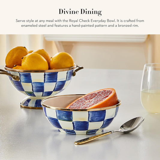 MACKENZIE-CHILDS Enamel Everyday Bowl, Serving Bowl for Entertaining, Extra Small, Blue-and-White Royal Check