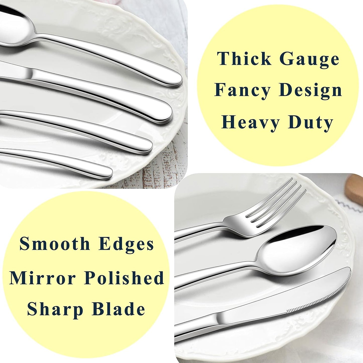 Herogo Heavy Duty Stainless Steel Silverware Set, 40-Piece Fancy Flatware Cutlery Set for 8, Modern Tableware for Home Restaurant Wedding, Heavy Eating Utensils, Mirror Polished, Dishwasher Safe