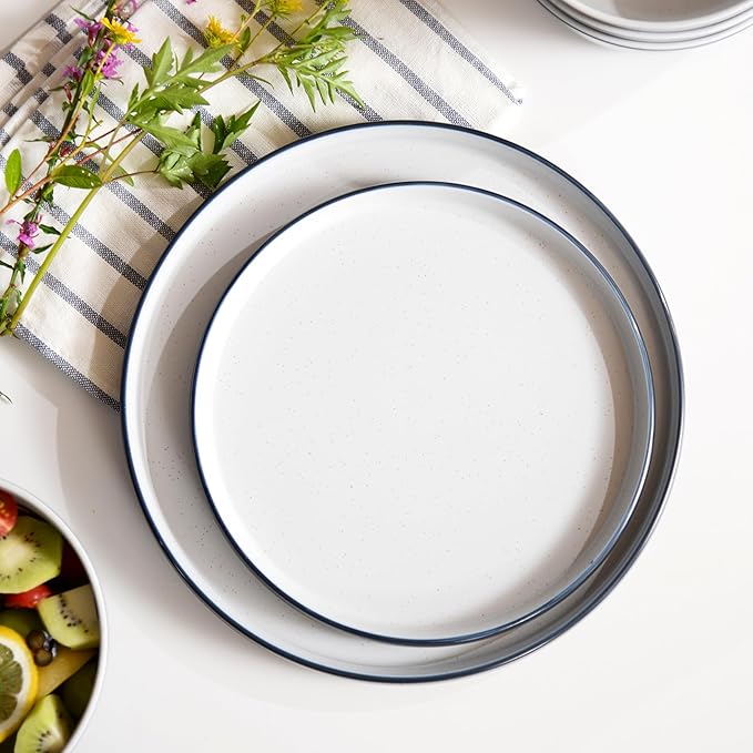 Melamine Dinnerware Sets,Plate and Bowl Set for 4,12 Pcs Dish Set with Lipped Edges,Lightweight and Reusable Dishware Sets for Camping,Dishwasher Safe,Good for Housewarming(Navy Blue,Gray)