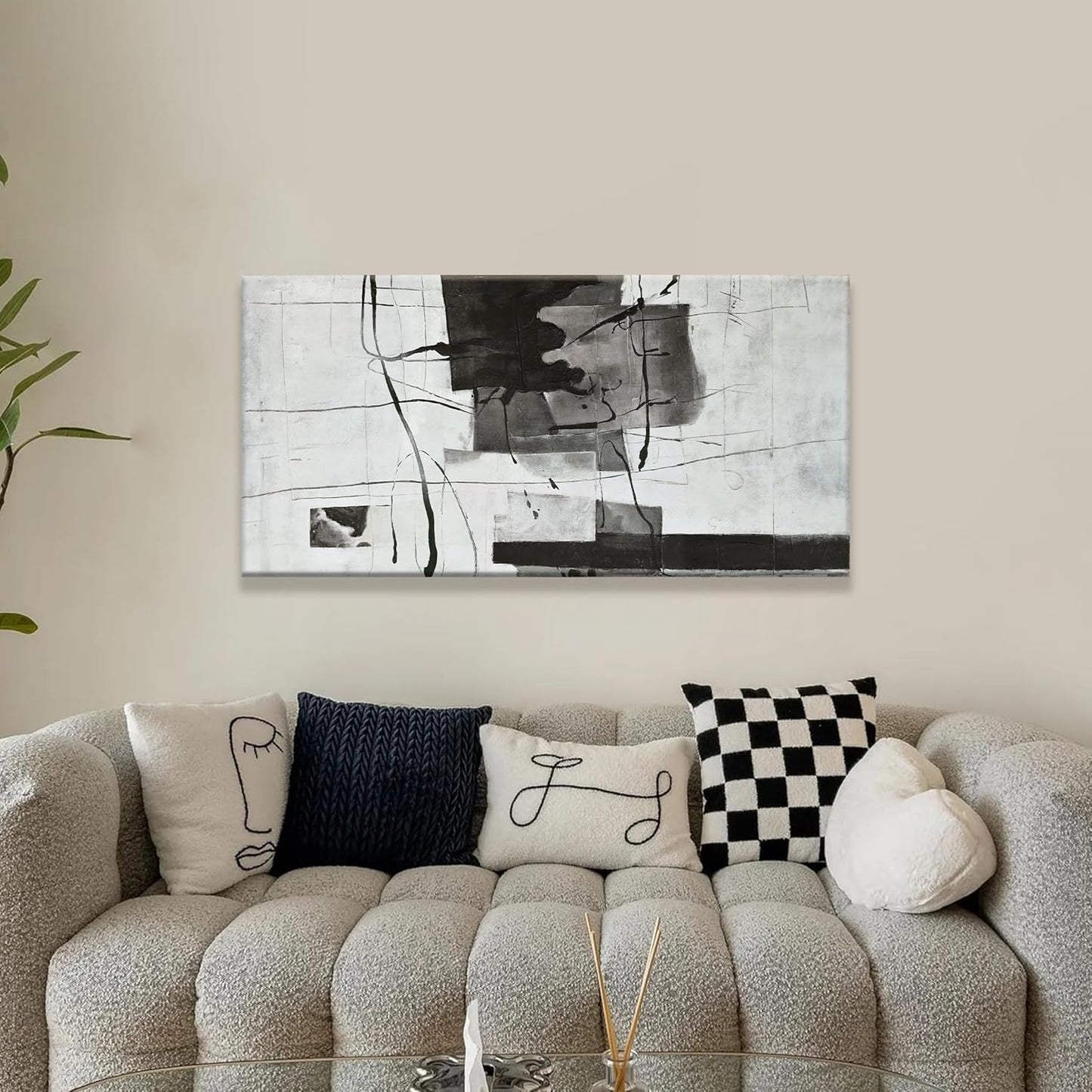 Suconvng Abstract Wall Art Small Size Black And White Wall Art Home Wall Decor Artwork Modern Canvas Art Wall Decor Painting Prints Abstract Art Pictures For Bedroom Office Artwork20 X 40"