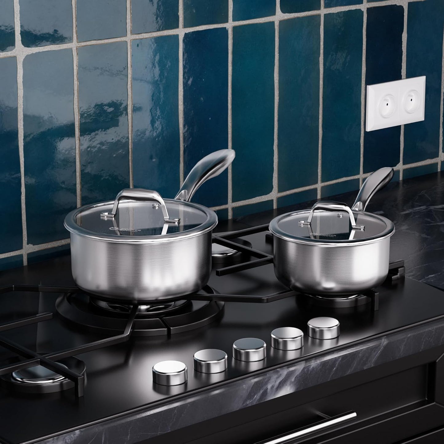 COOKER KING Sauce Pan Set, 1.5 QT & 2 QT Saucepan with Lid, Hybrid Ceramic Nonstick Saucepan, non stick Sauce pot, Stainless steel Cookware, Induction Compatible (PFAS/PFOA/PTFE Free)