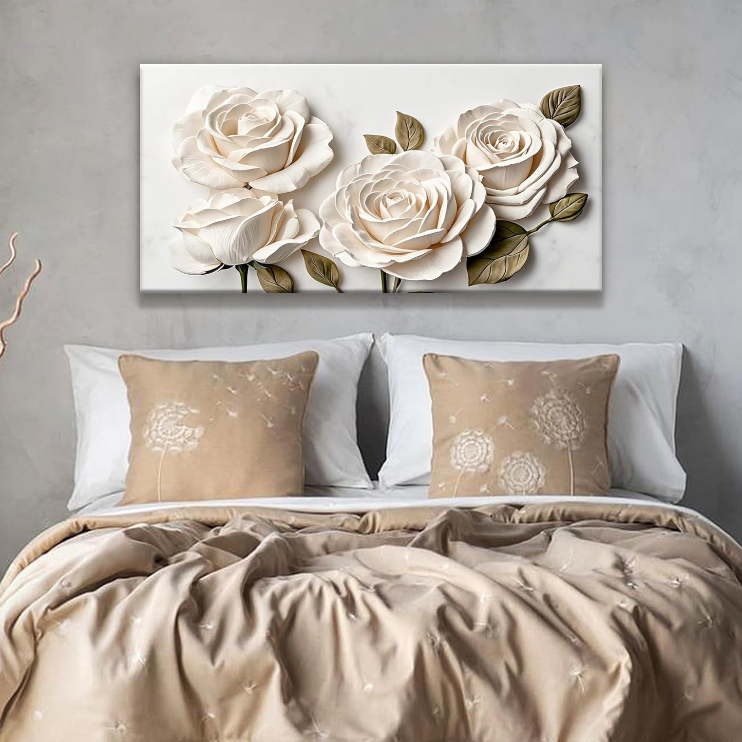 Suconvng Canvas Art Wall Decor Modern Minimalist Home Wall Decor Flower Paintings White Wall Art Prints Floral Wall Art Pictures For Bedroom Kitchen Office 20"×40"