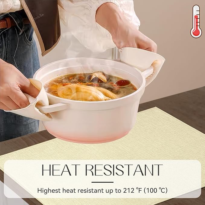 Romanstile Cloth Placemats Set of 6-12 x 18 Inch, Heat Resistant Double Layered Thickened Burlap Place Mats, Washable Linen Farmhouse Table Mats for Kitchen/Dining/Party/Outdoor, Cream