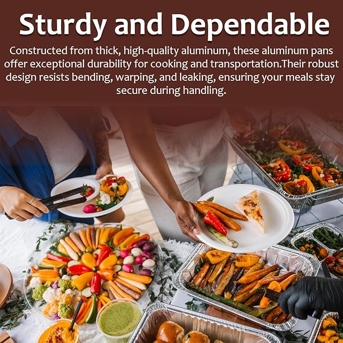 INFINITY EL Disposable Aluminum Foil Pan 25 Pack | Half Shallow 12.5" x 10" x 1.5" Deep Disposable Baking Pan | Heavy Duty Aluminum Pan for Roasting Turkey, Lasagna, Thanksgiving, Christmas & Parties