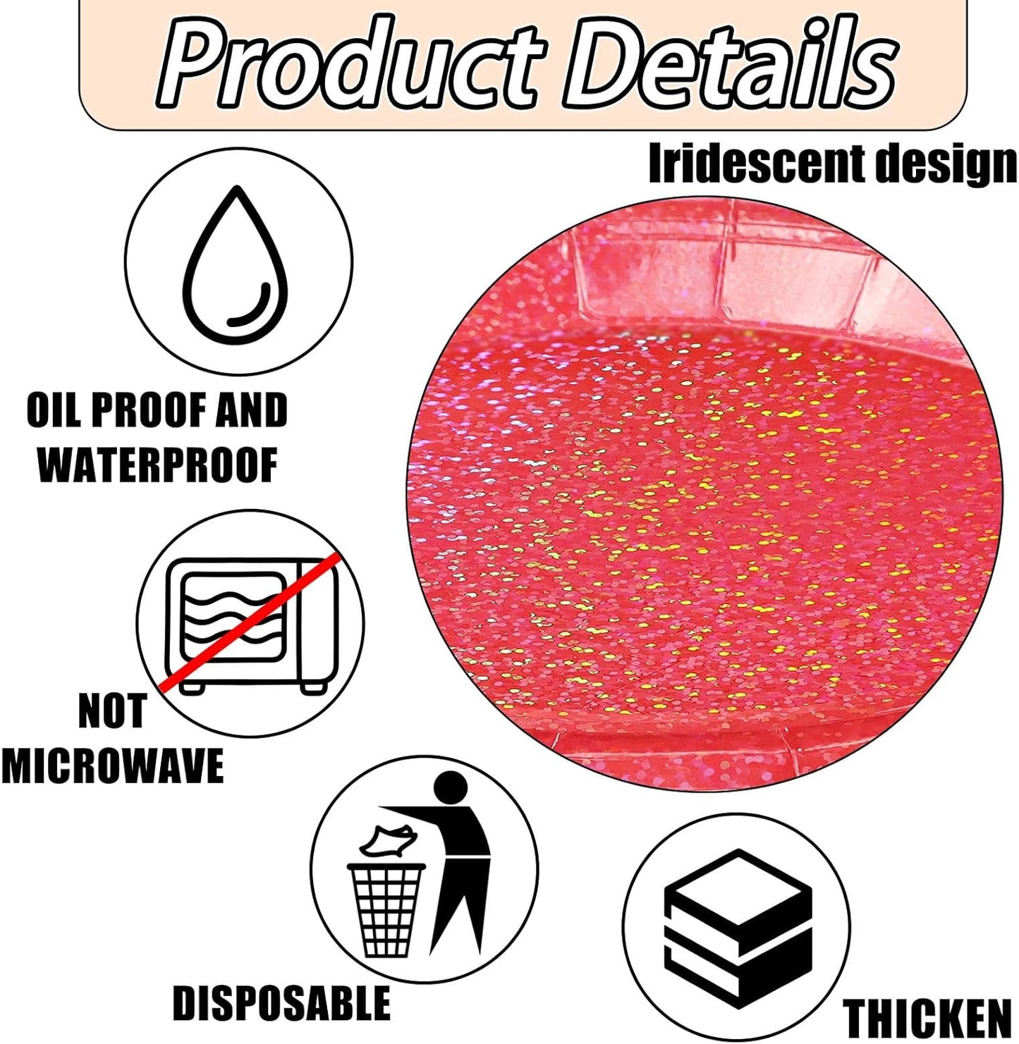 50 Pcs Iridescent Red Paper Plates 25 × 7'' and 25 × 9'' Disposable Red Shiny Holographic Foil Dinner Plates for Wedding Baby Shower Birthday Christmas Party Glitter Dessert Plate