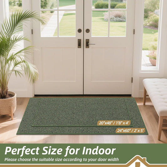 BEQHAUSE Dirt Trapper Door Mat 24" x 60", Non-Slip Washable Doormats Entrance Mat, Dirt Resistant and Absorbent Welcome Mat, Low Profile Floor Mats for Front Back Door and Entryway, Green