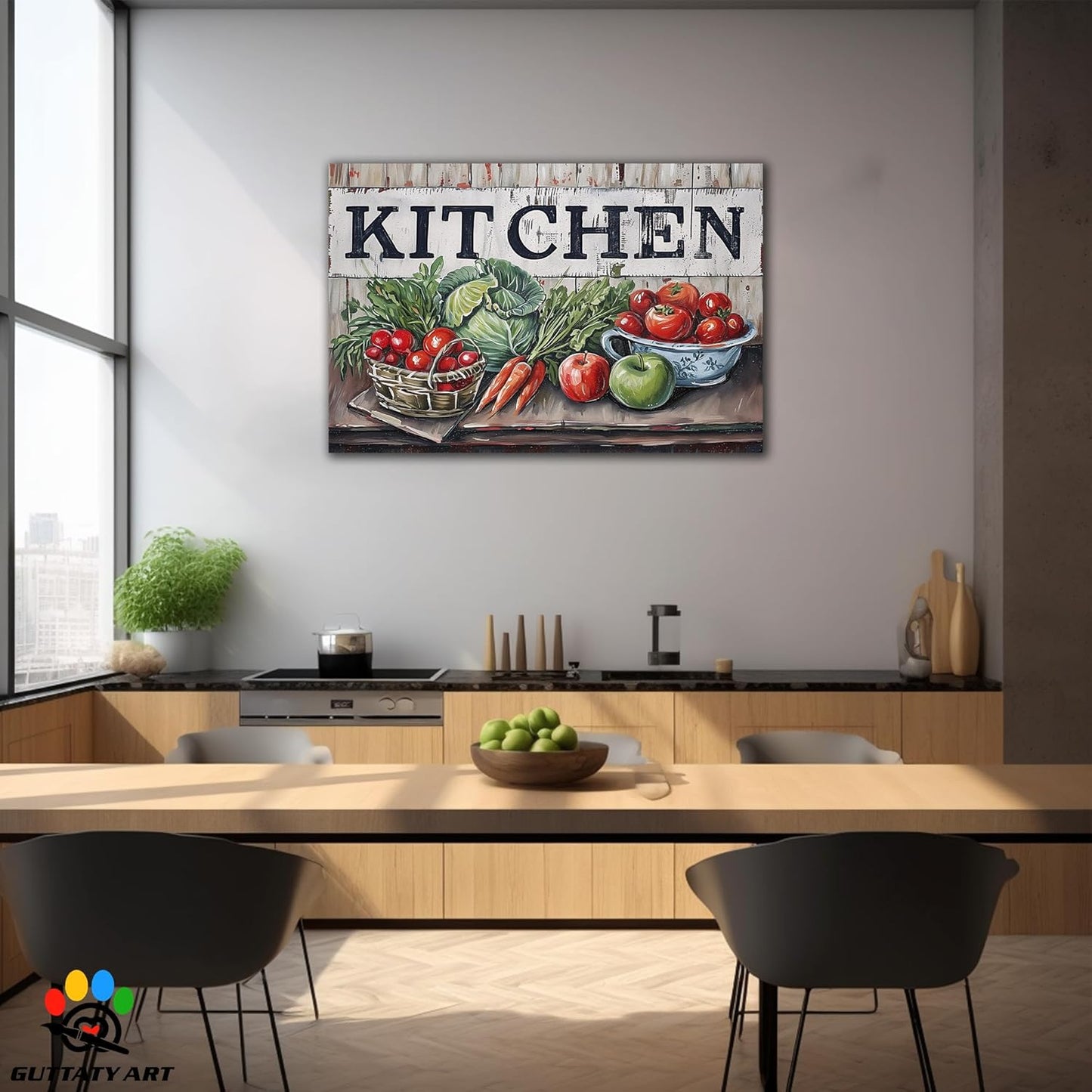 GUTTATY Kitchen Pictures Wall Decor, Farmhouse Wall Art Decor Colorful Fruit And Vegetable Painting for Dinning Room Restaurant Decor, Mother's Day Gift for Grandma Mom Hanging Artwork 32×48 Inch
