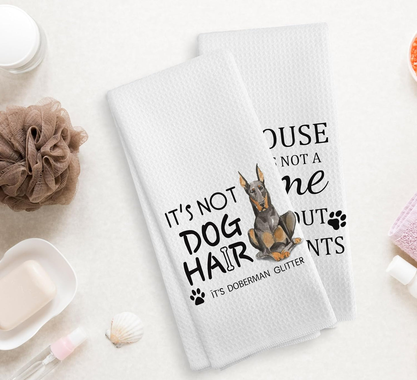 Doberman Glitter Dog Decor Kitchen Towels and Dishcloths Set of 2, Doberman Glitter Dog Mom Gifts for Women, 16×24 Inches