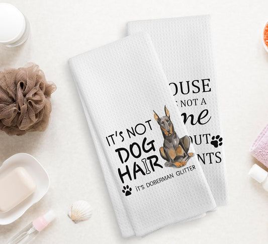 Doberman Glitter Dog Decor Kitchen Towels and Dishcloths Set of 2, Doberman Glitter Dog Mom Gifts for Women, 16×24 Inches
