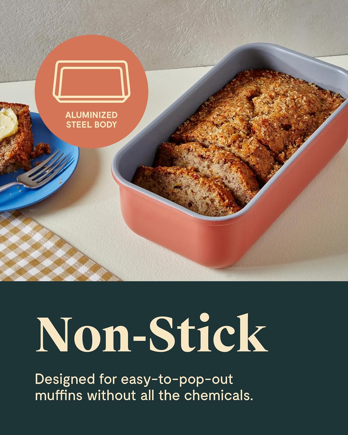 Caraway Non-Stick Ceramic 1 lb Loaf Pan Duo - Naturally Slick Ceramic Coating - Non-Toxic, PTFE & PFOA Free - Perfect for Pound Cakes, Breads, & More - Perracotta