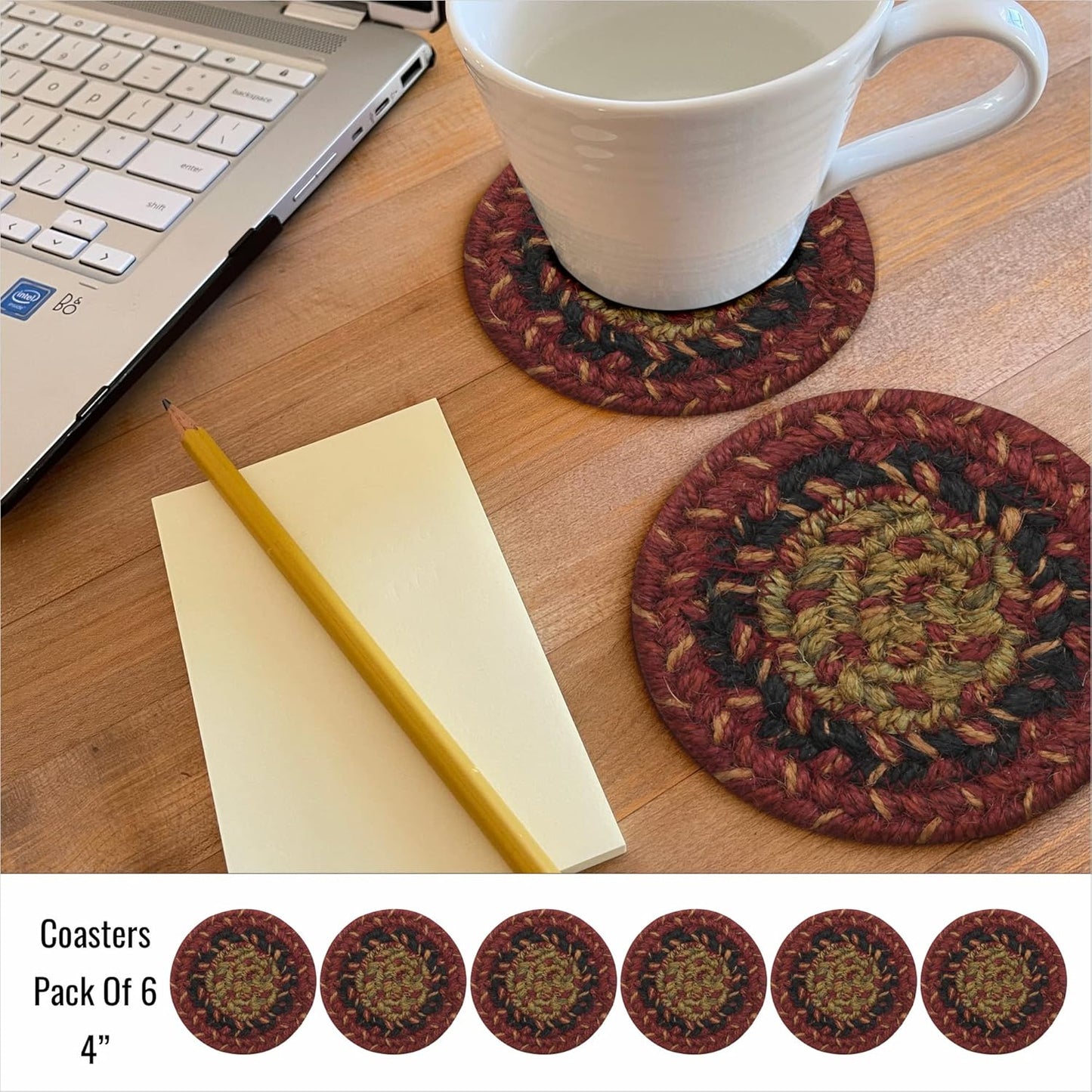 Homespice Highland Jute Braided Trivets for Table,Warm Country and Cabin Decor, Set of 3, Multicolor 8" Round Heat Resistant Mats - Rich Colors, Easy to Clean, Durable and Protects Furniture