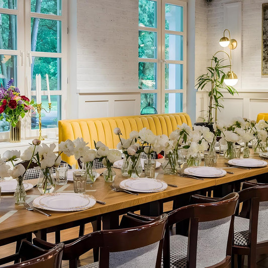 Hioasis 210pcs White and Gold Plastic Plates - Disposable Dinnerware Set Suitable for 30 Guests Include 10.25" Dinner & 7.5" Dessert Plates, Pre Rolled Silverware Set, Cups for Party & Thanksgiving