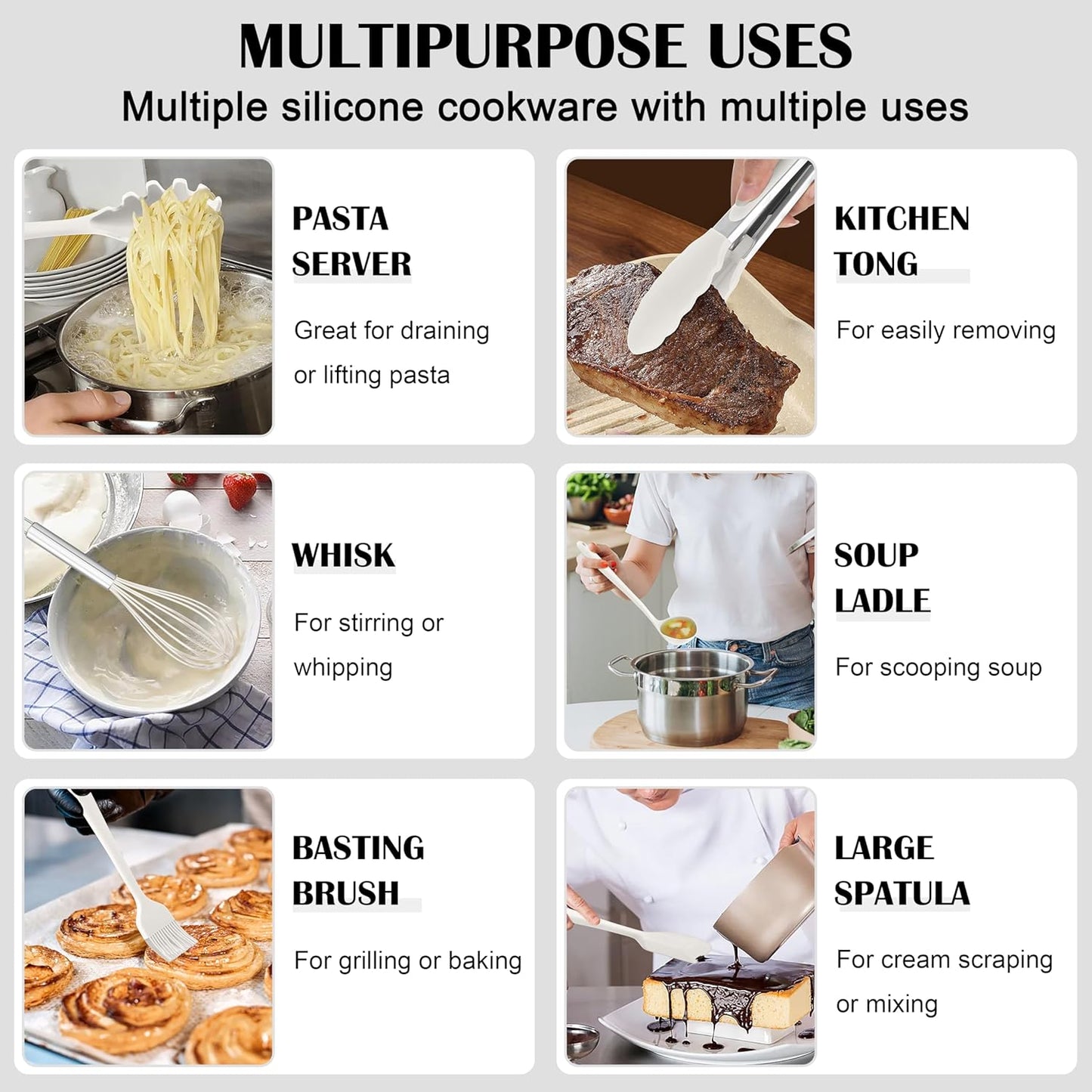 HaWare Kitchen Utensils, 14 PCS Silicone Cooking Utensils Set, Heat Resistant Kitchen Utensils for Non-stick Cookware, Kitchen Gadgets Tools with Spoons, Spatulas, Whisk, Dishwasher Safe (White)