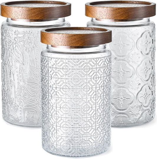 3-Pack 32oz Glass Jar With Airtight Lid,Kitchen Canisters For Countertop,Coffee Sugar Container Set,Pantry Glass Storage Containers For Flour,Candy,Loose Tea,Snack jar
