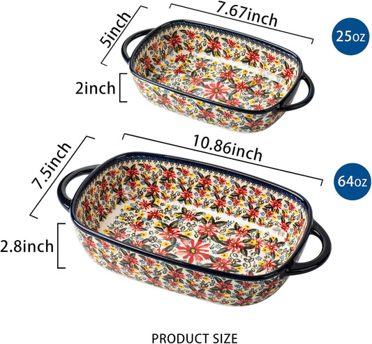 Baking Dish Ceramic Baking Pan Blue Casserole Dish Rectangular Baking Set 2pcs Bakeware Sets Lasagna Pan Baking Dishes for oven (Exotic Daisy)