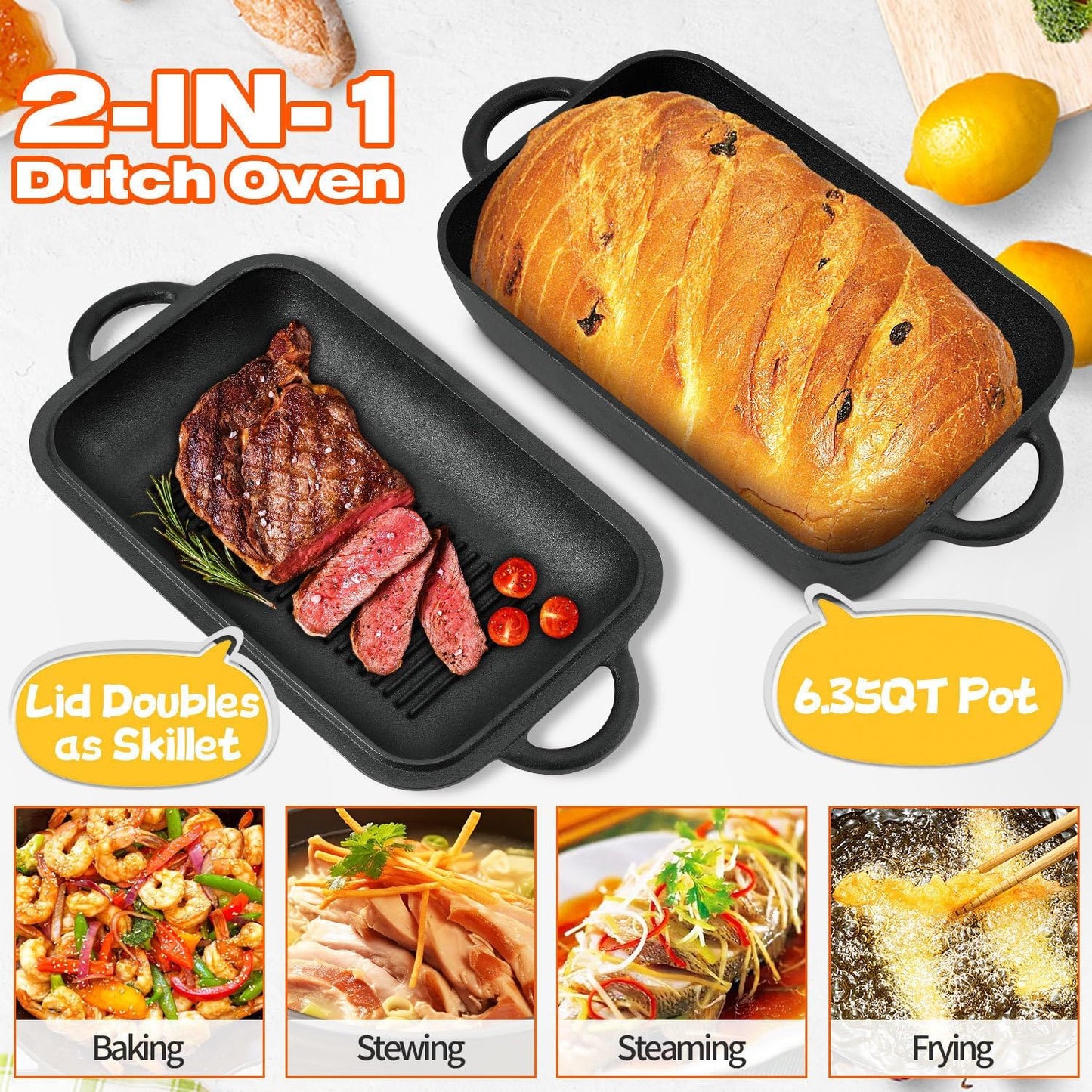 6.35 Qt Oval Cast Iron Dutch Oven for Bread Baking, Bread Baking Pan with Lid includes Bread Baking Supplies, Multi-Functional Sourdough Baking Kit for Frying and Braising