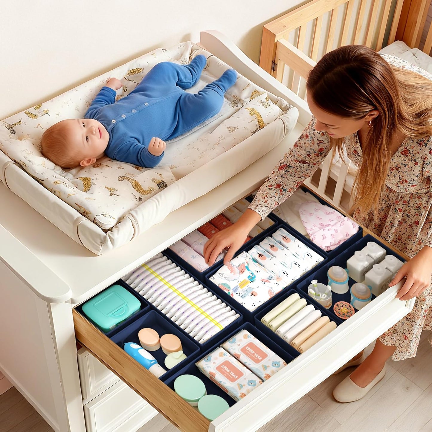 DIMJ Drawer Organizer Clothes Storage - 18 Pack Baby Dresser Organizer for Nursery, Foldable Drawer Dividers for Bedroom Closet Organization, Fabric Storage Bins for Socks, Underwears, Bras
