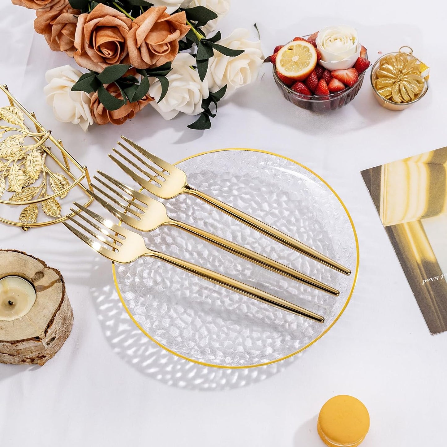 Rubtlamp 200 Pcs Clear Dessert Plates 7" with Forks 7.6",Clear Plastic Cake/Appetizer Platos, Dessert Plates Disposable, Hammered Party Platos Include 100platos and 100forks for Party&Birthday