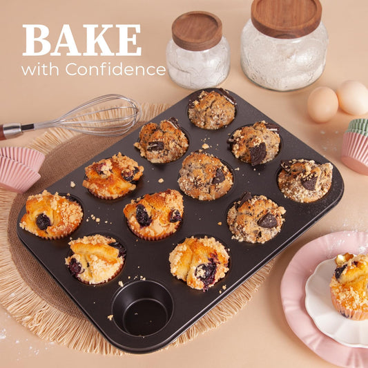 CARTMAN 2 Pack Muffin Pans with 200 Cupcake Liners, Nonstick 12-Cup Muffin Tins, Carbon Steel Cupcake Pans for Baking Muffins, Egg Bites, Brownies & More