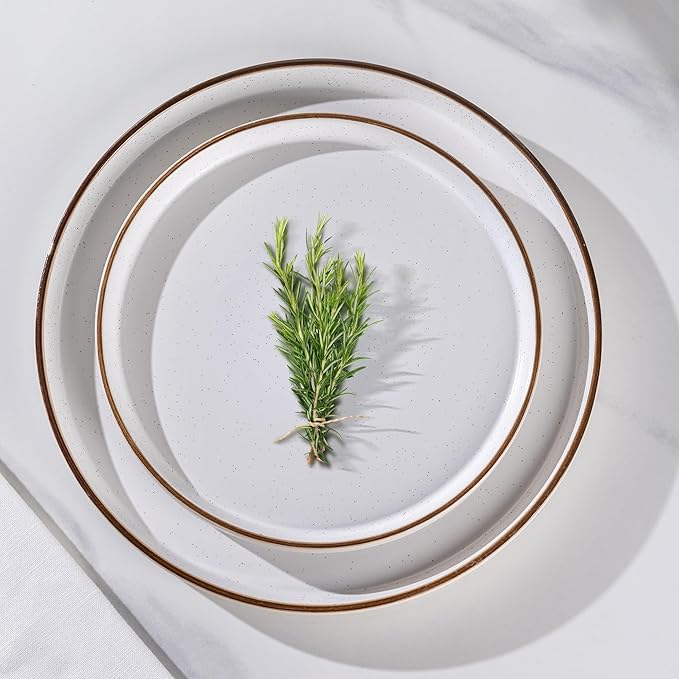 AmorArc Dinnerware Set for 4, 12 Pieces Ceramic Plates and Bowls Set, Handcrafted Speckled Stoneware Plates, Dishwasher & Microwave Safe Dishes- (White, Service for 4)
