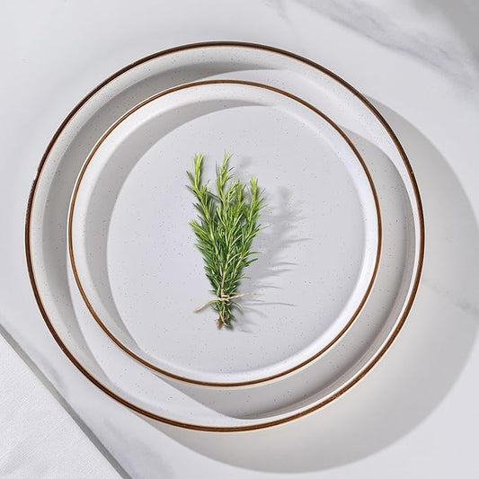 AmorArc Dinnerware Set for 4, 12 Pieces Ceramic Plates and Bowls Set, Handcrafted Speckled Stoneware Plates, Dishwasher & Microwave Safe Dishes- (White, Service for 4)