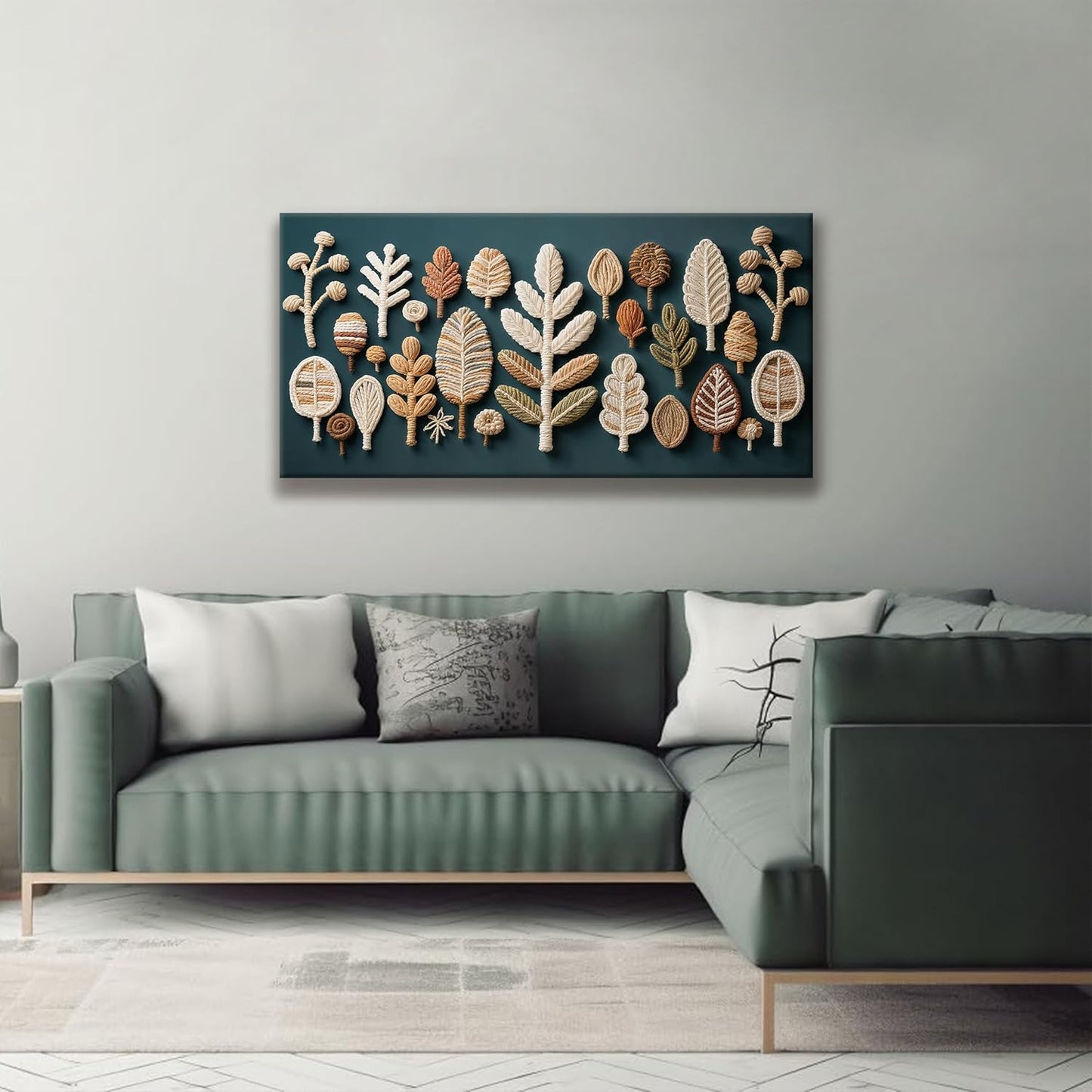 Tsomzxng Boho Wall Art Bohemian Feather Modern Canvas Art Wall Decor Artwork Multicolor Painting Modern Dark Green Wall Art Prints Picture For Bedroom Nursery Backdrop Home Artwork 20" X 40"