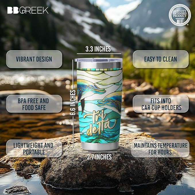 Tri Delta Sorority Paraphernalia - Official Vendor - 20 oz Stainless Steel Insulated Sublimation Tumblers - Dolphins