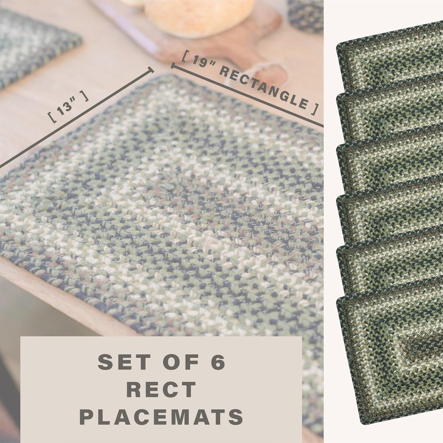 Homespice Pinecone Dining Placemats, Warm Country Rustic Decor, Set of 6, Green - 13x19 Rectangle Table Mats - Vibrant Colors, Durable, Easy to Clean and Protects Furniture