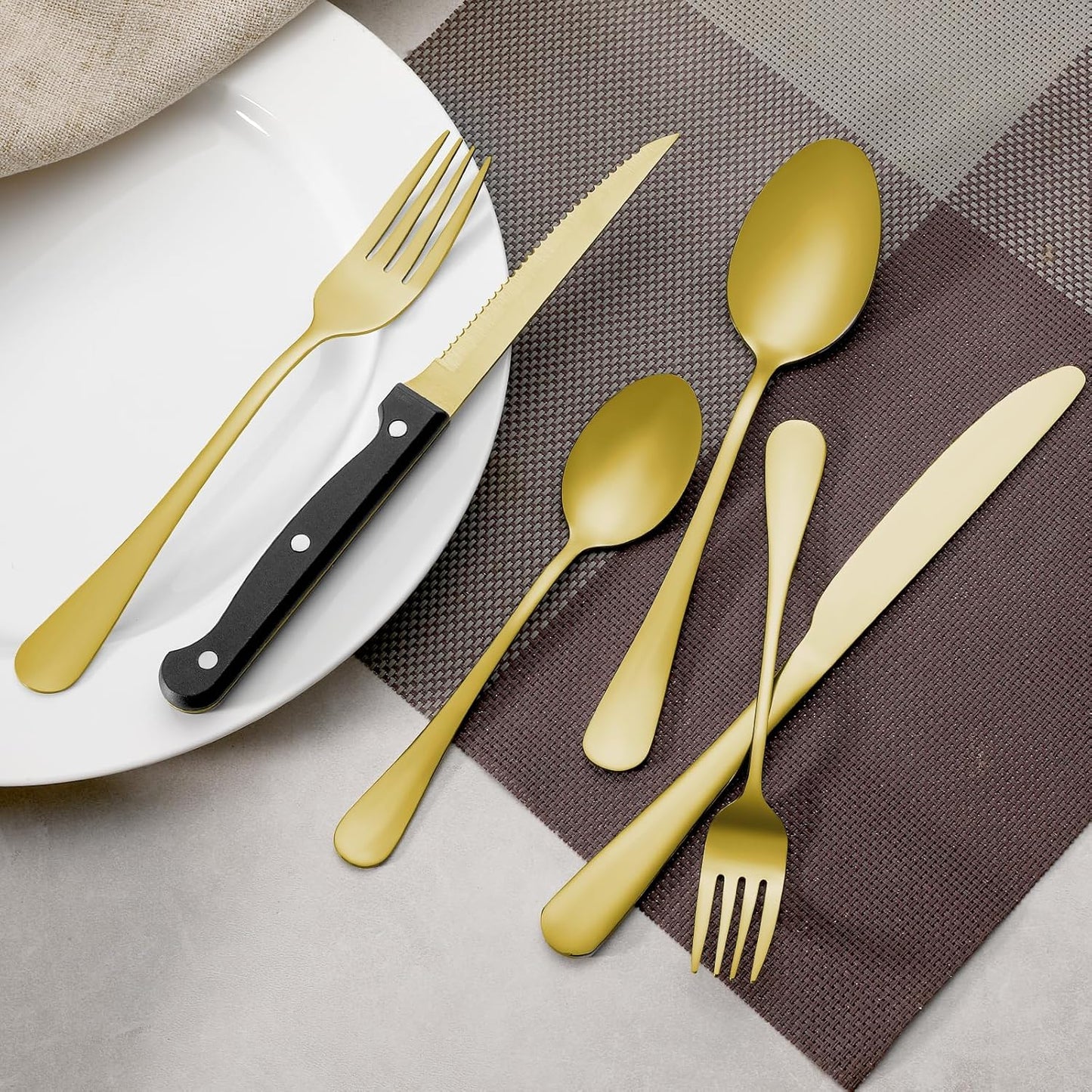 24 Pcs Gold Forks and Spoons Silverware Set, Food Grade Stainless Steel Flatware Cutlery Set for Kitchen and Restaurant, 12 Dinner Fork(8") and 12 Teaspoon(6.7"), Mirror Polished, Dishwasher Safe