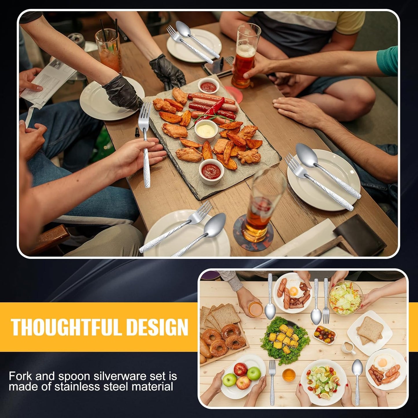 50 Pcs Forks and Spoons Silverware Set Stainless Steel Flatware Cutlery Set Heavy Duty Metal Spoons and Forks for Kitchen Utensil Dinner Restaurant Home, Mirror Polished, Dishwasher Safe(Flower)