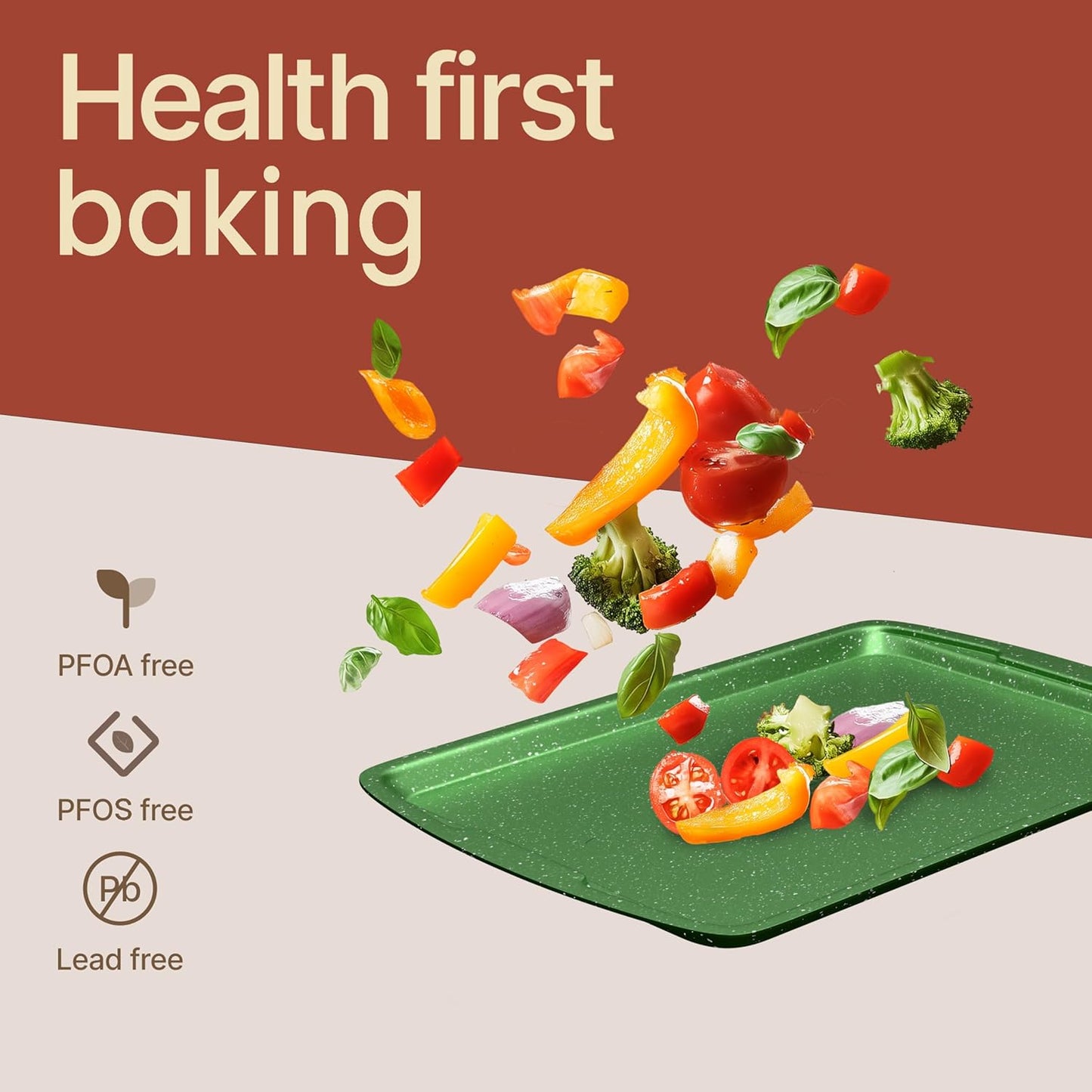 BAKKEN Kitchen Baking Pan Set - Nonstick Green Marble Coating, Commercial Grade Carbon Steel Bakeware Sets, Baking Kitchen Essentials, PFOA, PFOS, PTFE Free, Oven Safe Tray (Up To 450° F), Set of 6